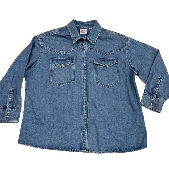 Levi’s Men’s Blue Denim White Snap Pearl Button Down Long Shirt Size 2XL NEW